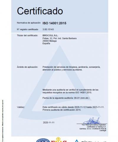 Portada certificado ISO 14001